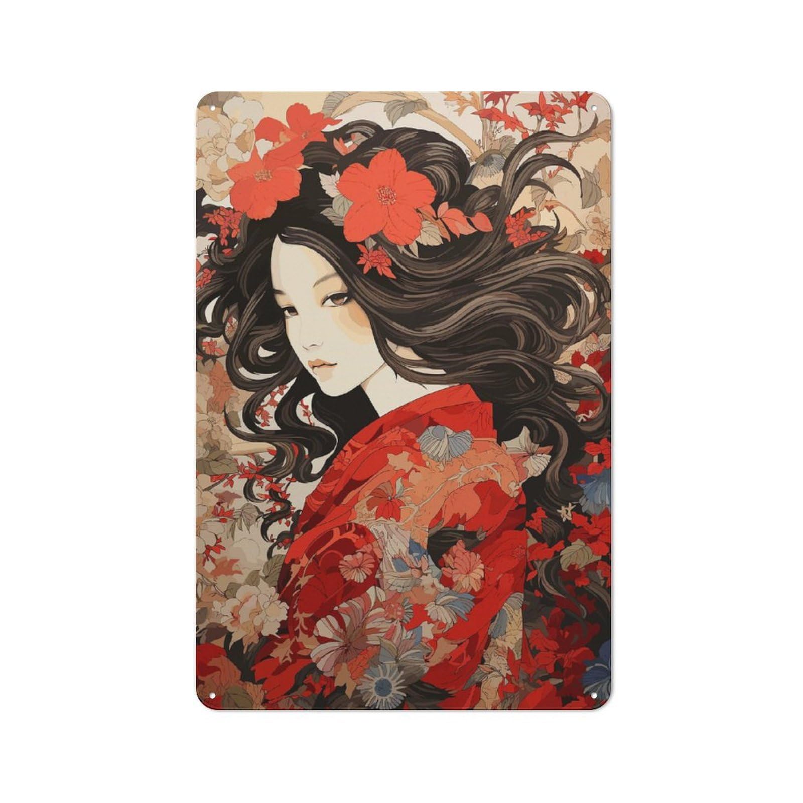 Junmoney Geisha Vintage Tin Wall Plaque 30X20cm With For Garage Or Workshop, For Living Room, Hallway And Entrance Wall Decor