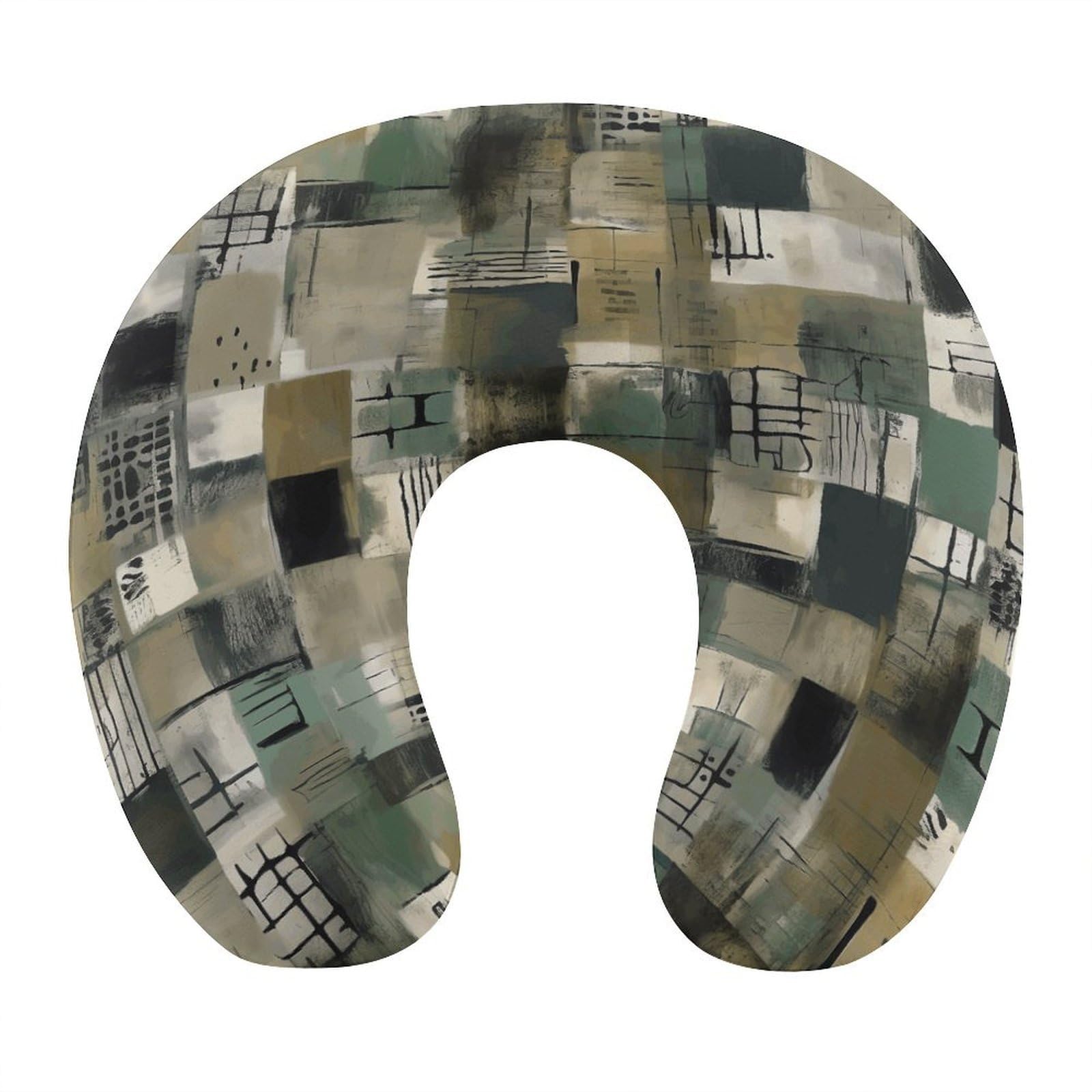 Btcowzrv Style Green Pattern U Shaped Neck Pillow Travel Pillows