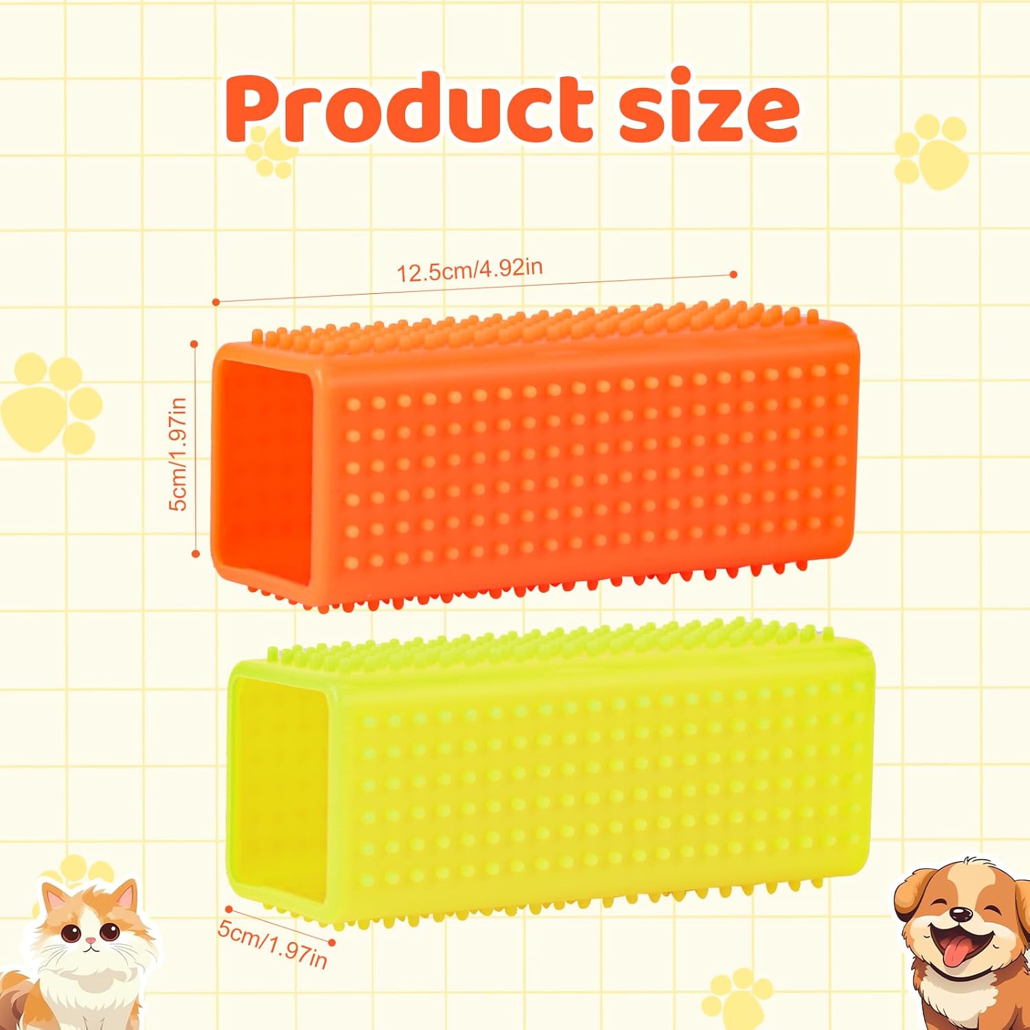 2 Brosses Poils d’Animaux en Silicone – Bloc Nettoyage Canapé, Tapis, Literie – Réutilisable, Doux pour les Tissus et Massage Animaux (Jaune & Orange, 12,5x5x5cm) - Image secondaire