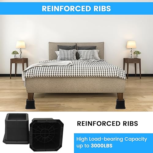 Miniatura 5 de MYMULIKE Elevadores de cama de 2 pulgadas, elevadores de muebles, bloques de elevador de cama de alta resistencia para elevación de muebles de sofá,