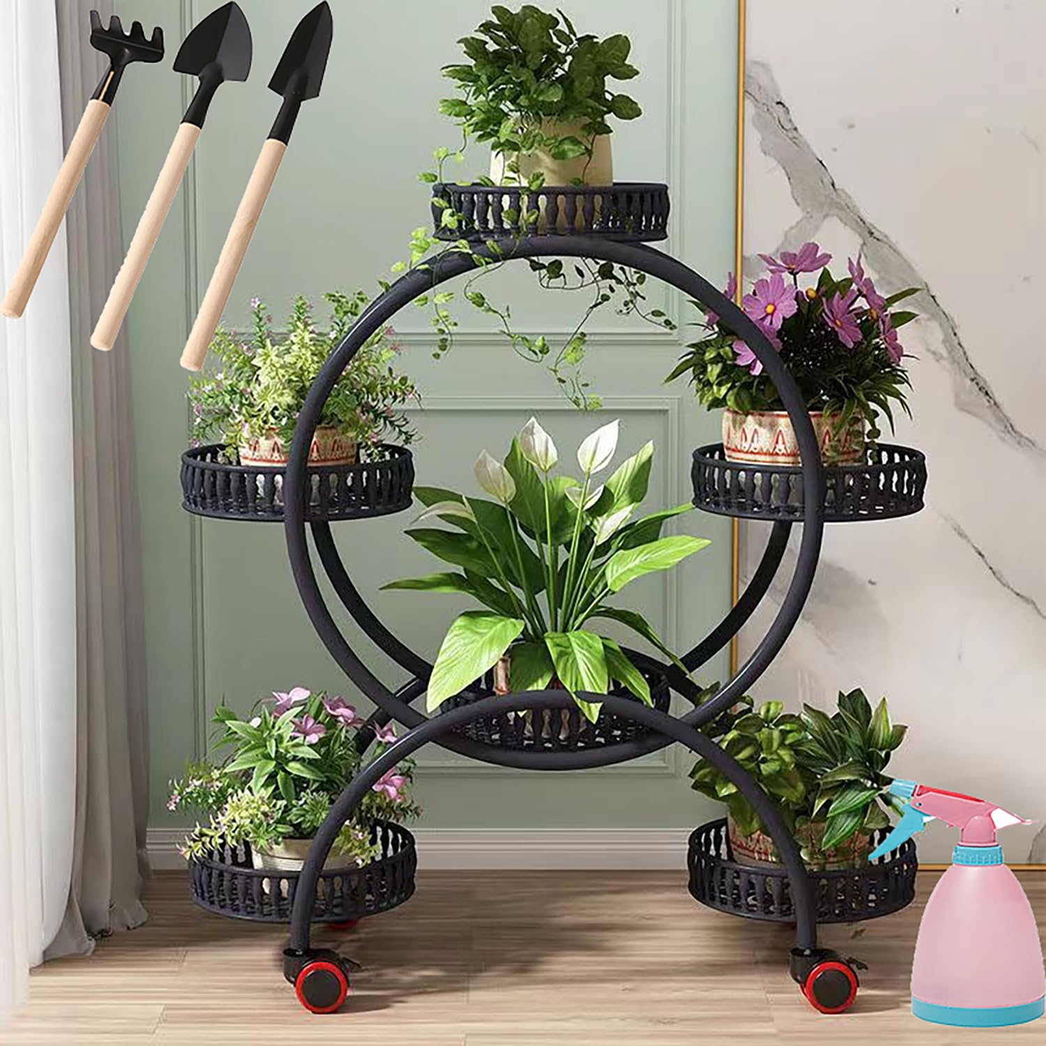 Jardinière en métal robuste noire de 80cm de hauteur avec kit de jardinage