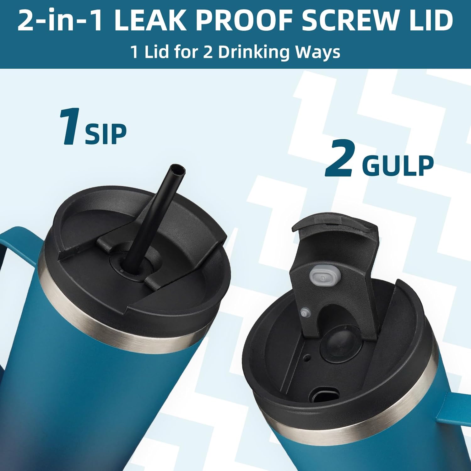 BJPKPK Insulated Tumbler with Handle, 22oz Insulated Tumblers with Lid and Straw, Stainless Steel Metal Water Bottles, Coffee Travel Mugs, Cups, Sea - Image 3