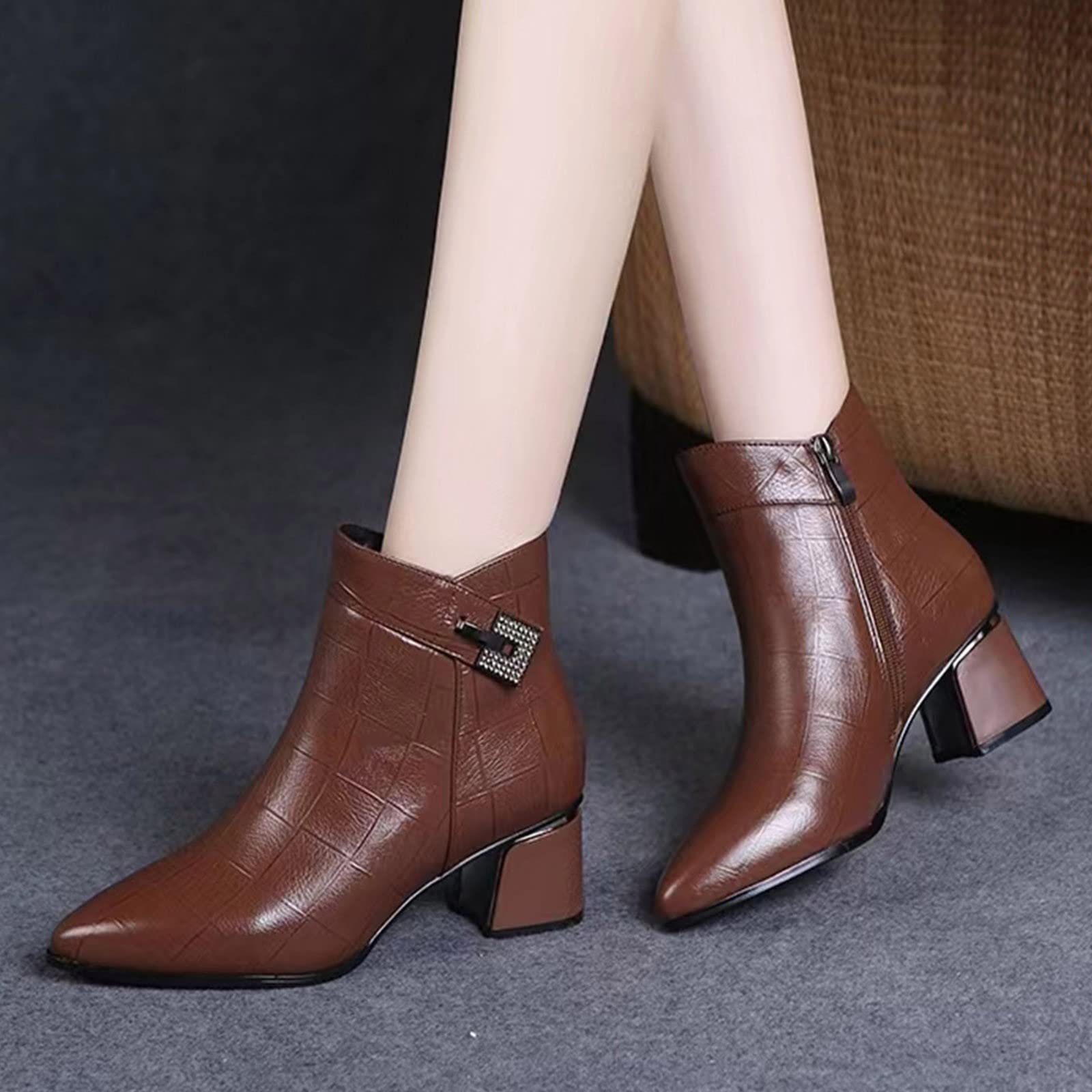 Cocila Botas Altas Mujer Tacón Grueso Punta Estrecha Cremallera Lateral Invierno