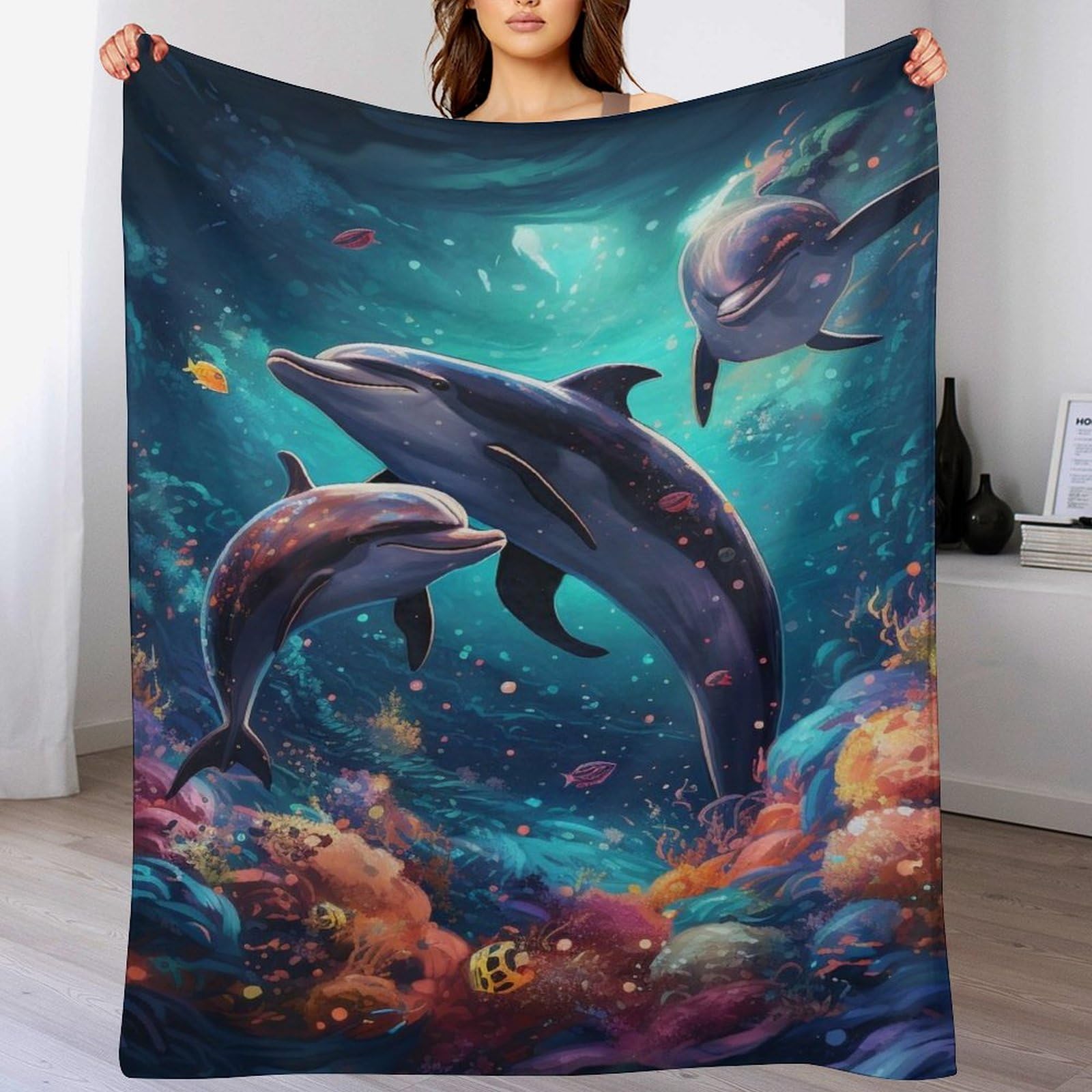 Manta de franela con delfín para sofá de 150x200 cm ideal para tardes de películas en casa