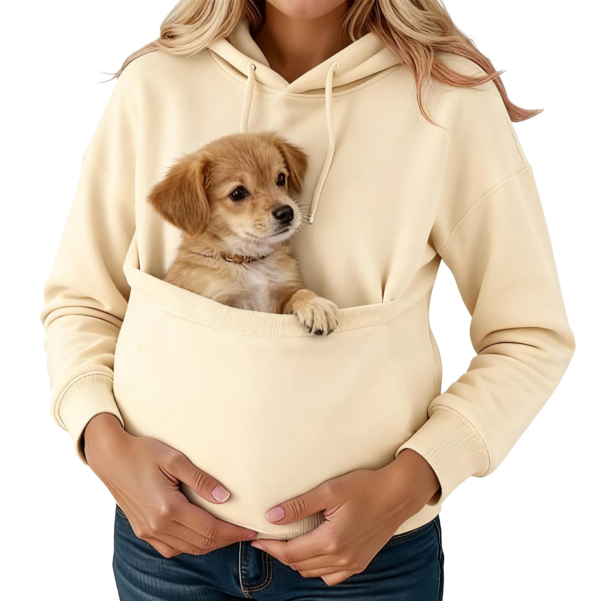 Sweat avec pochette pour chien et animaux de compagnie : vêtement de transport beige Small