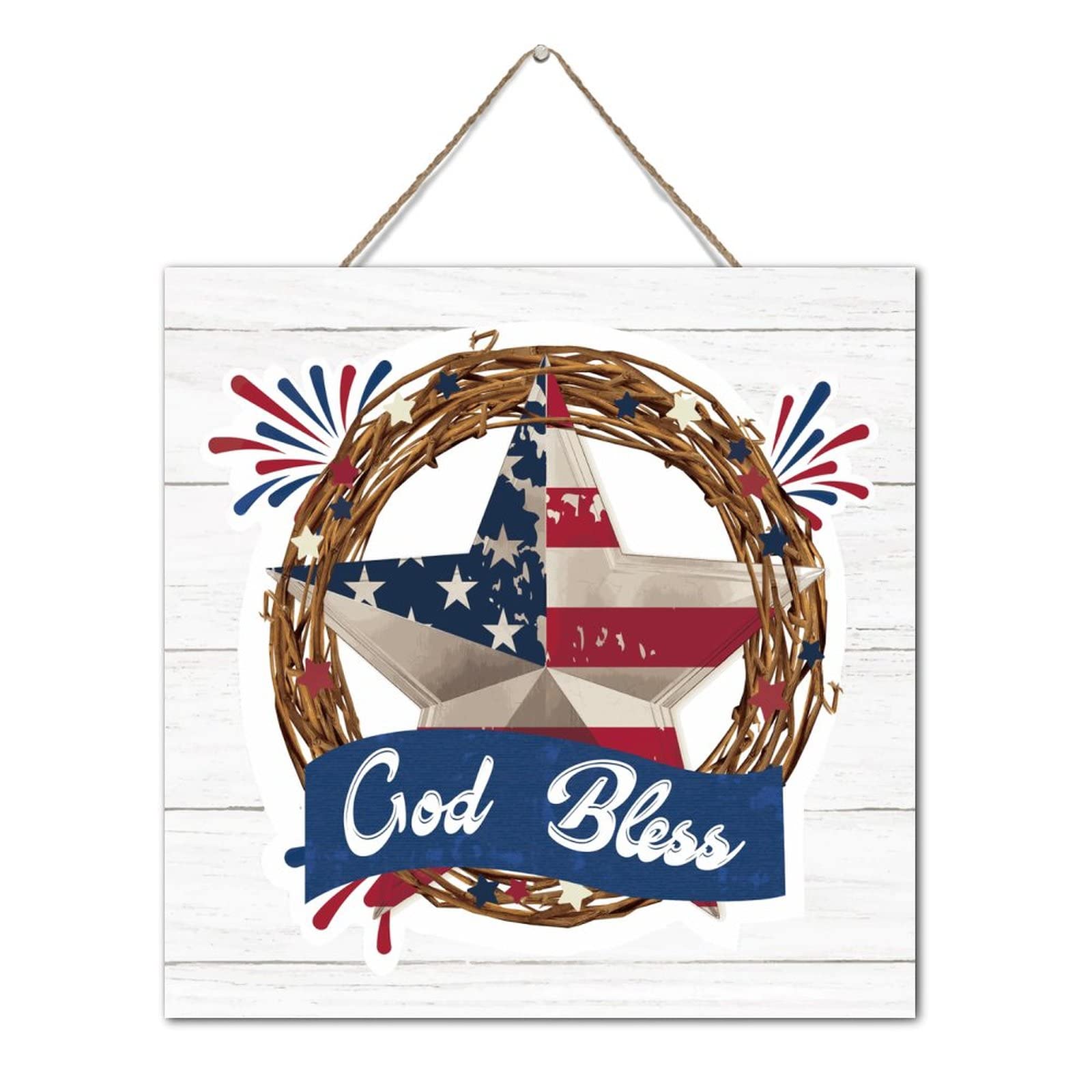 Pancartes en bois personnalisées 4 juillet Dieu bénédiction couronne USA décoration murale table