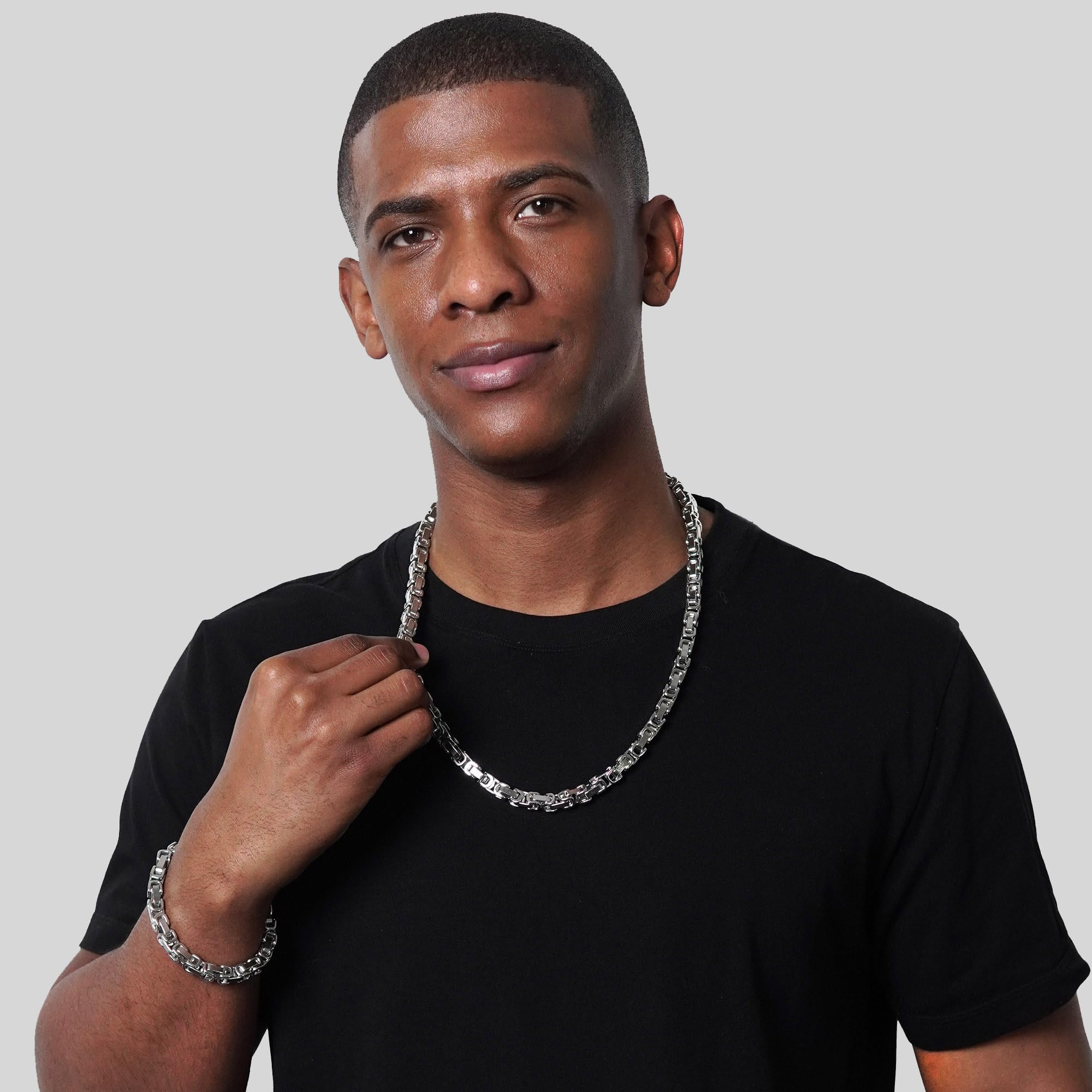 Invicta Jewelry Stainless Steel Necklace for Men, Polished Byzantine Chain (8mm) - 26-Inch