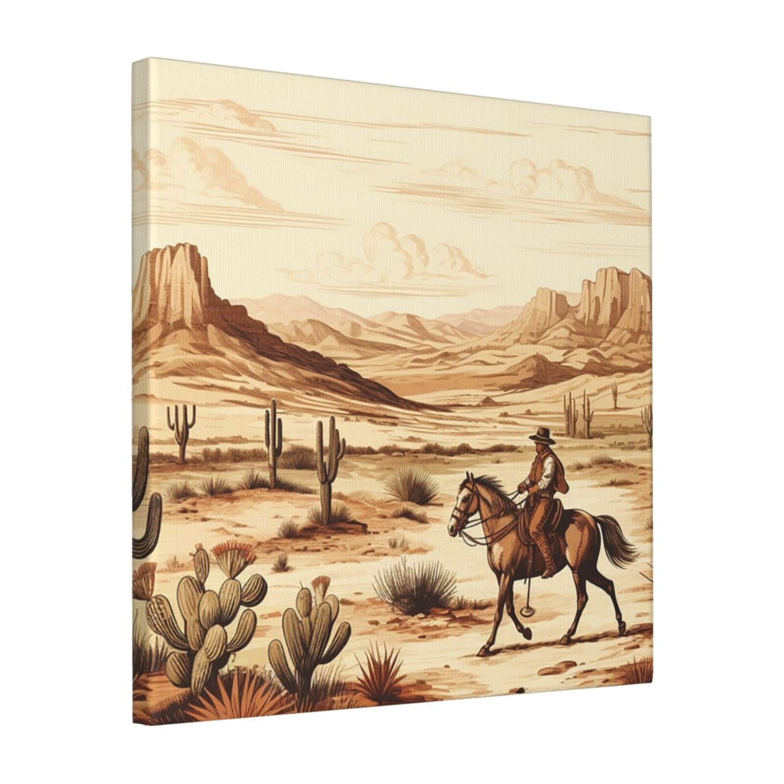 KLOPH Cowboys Riding Horses Canvas Wall Art for Living Room 16"x16" Modern Artwork Painting for Bathroom Hanging Canvas Prints Aesthetic Wallart for Bedroom Kitchen Office Wall Decor