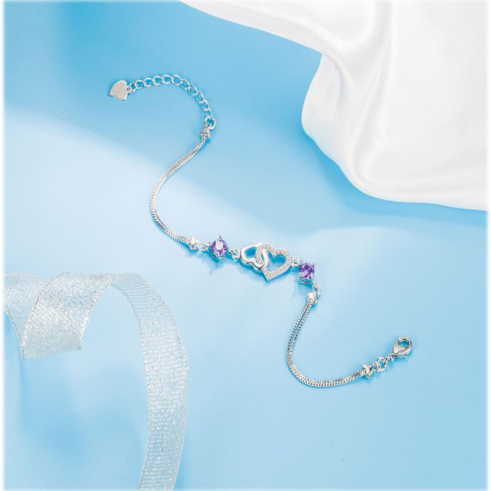 Braccialetto Donna Carino Cuore per Le Donne Regolabile Slider Gioielli Minimalista Regalo Il Suo Accessorio di Moda-Bianco
