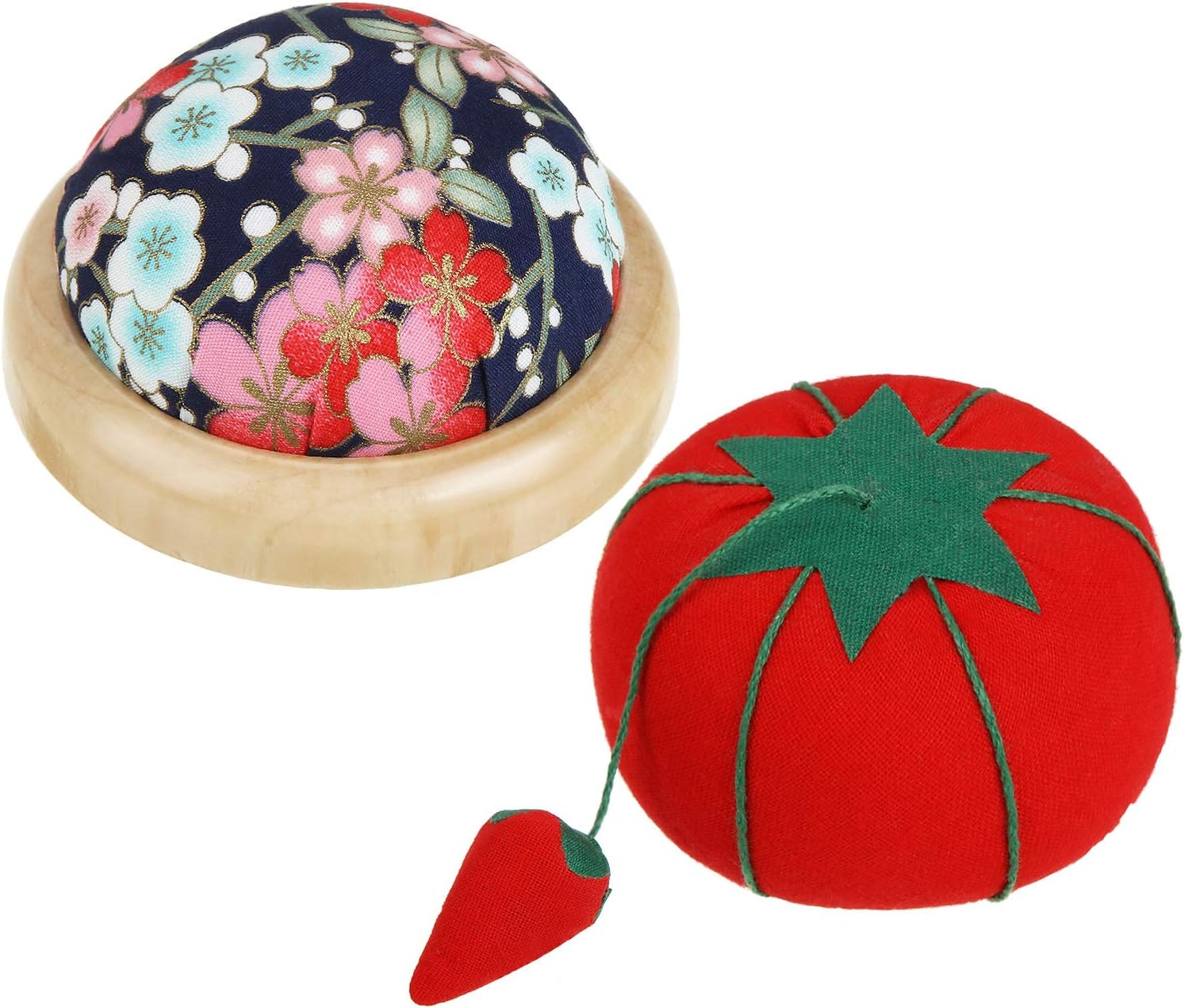 2 Pieces Wrist Pin Cushion Wooden Base Tomato Pincushion Wearable Needle Pincushions for Sewing or DIY Crafts