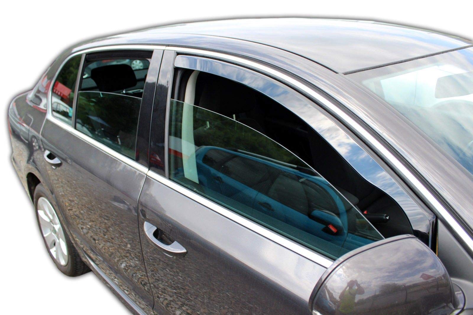 Deflettori D'aria Antiturbo Per Skoda Superb II Berlina 4/5 Porte 2008-2015, Set 4 Pezzi, Nero Fumo, Antivento E Antipioggia, HEKO, Made In Europe