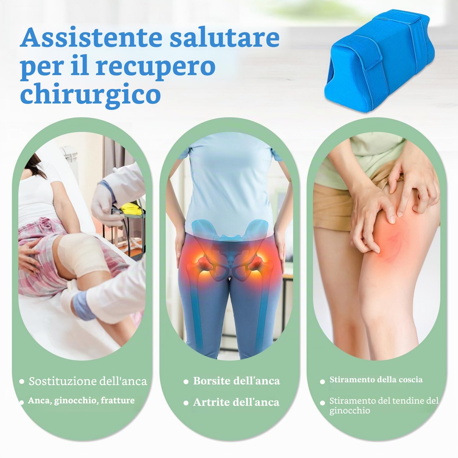 Cuscino per abduzione dell'anca, cuscini per sostituzione dell'anca dopo intervento chirurgico, forniture per il recupero, cuneo in schiuma per sostituzione del ginocchio con cinghia, cuscino