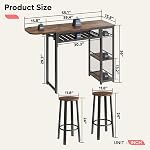 Bestier Bar Table and Chair Set, Industrial Expandable Dining Table with 2 Bar Stools, Kitchen Counter with Wine Rack & 3 Tier Adjustable Storage Shelves Rustic Brown
