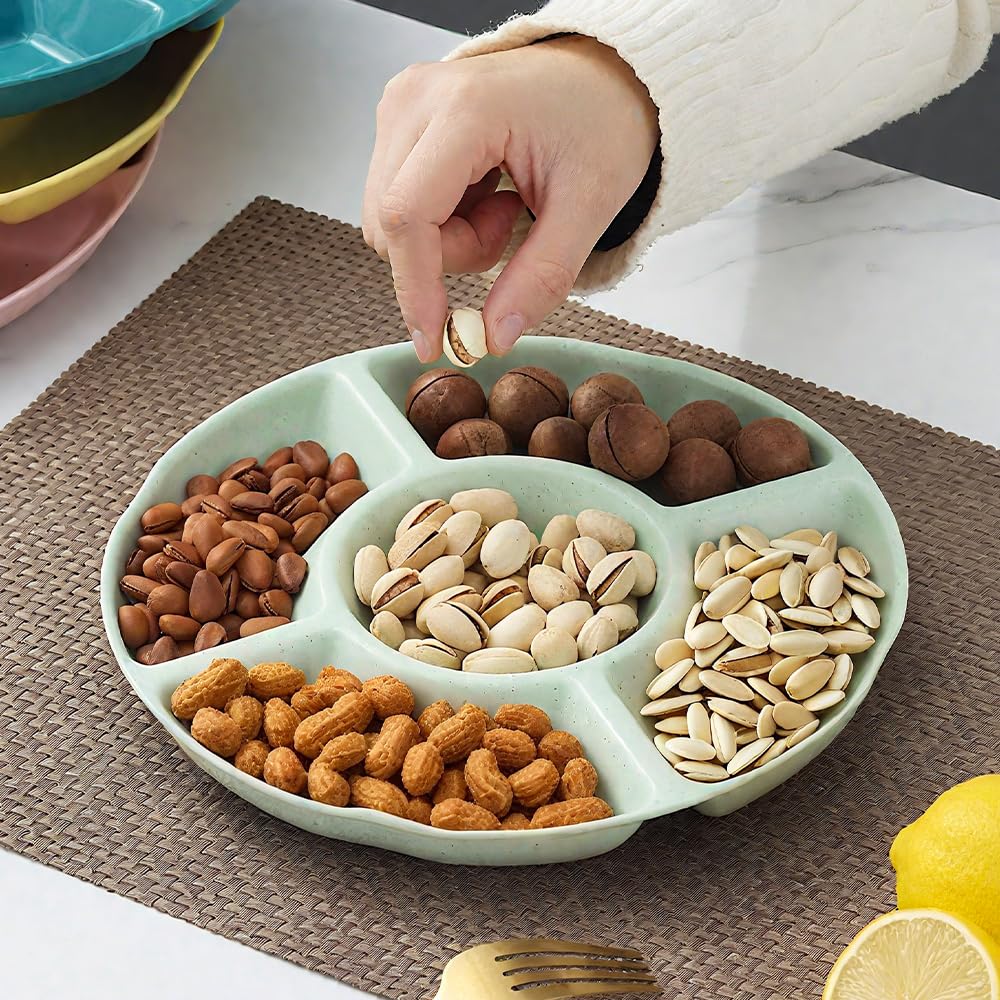 8 Pezzi Plastica Piatti Snack con 5 Scomparti Vassoio per Snack con Scomparti Piatti con Scomparti Riutilizzabili Antipastiera Aperitivo per Noci, Caramelle, Dessert 8 Colori, 23 x 2,5 cm