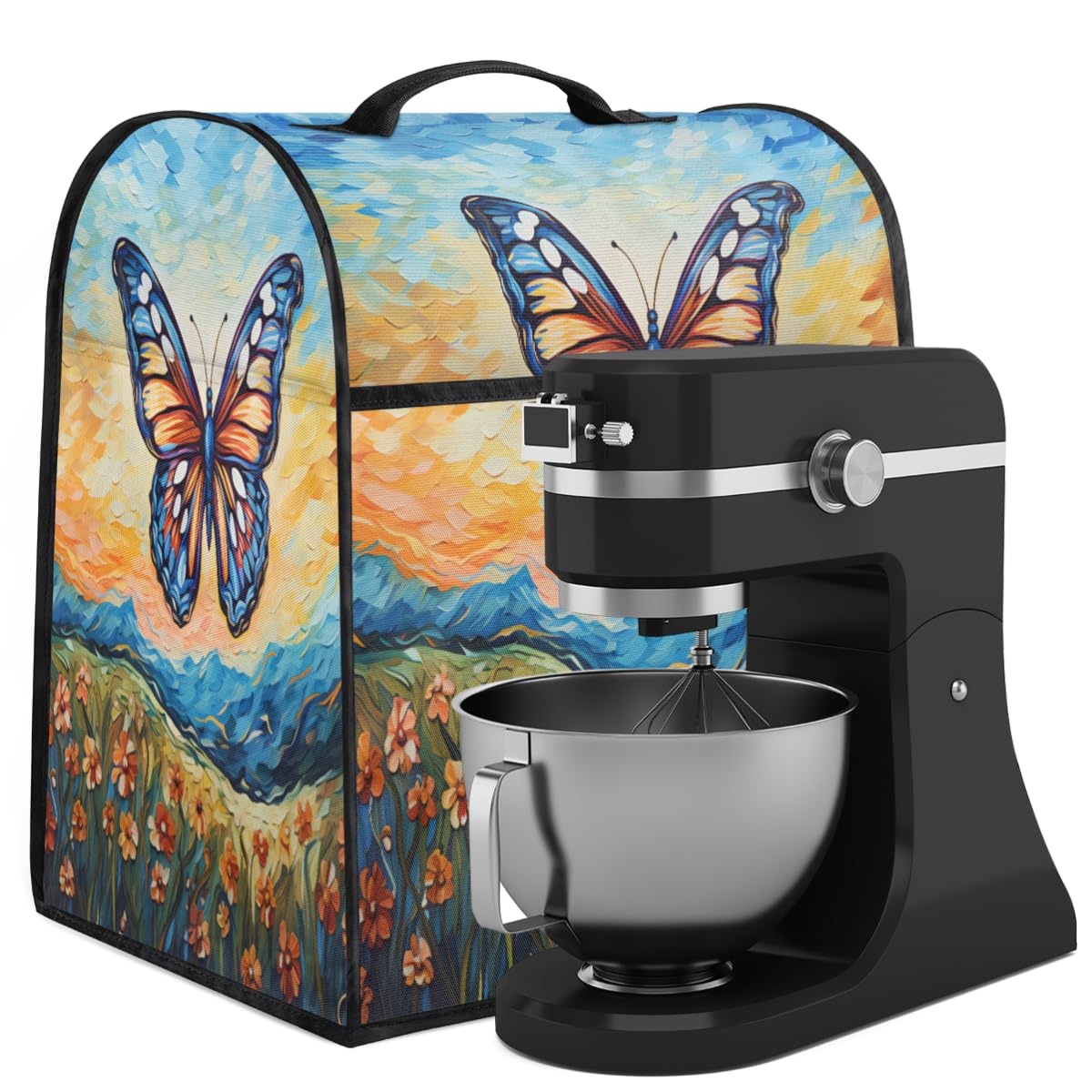 Coffee Maker Cover Oil Painting Butterfly Kitchen Appliance Covers Small Appliance Covers Blender Cover Juicer Cover Dust Covers for Kitchen Appliances with Top Handle and Pockets,Washable,C567