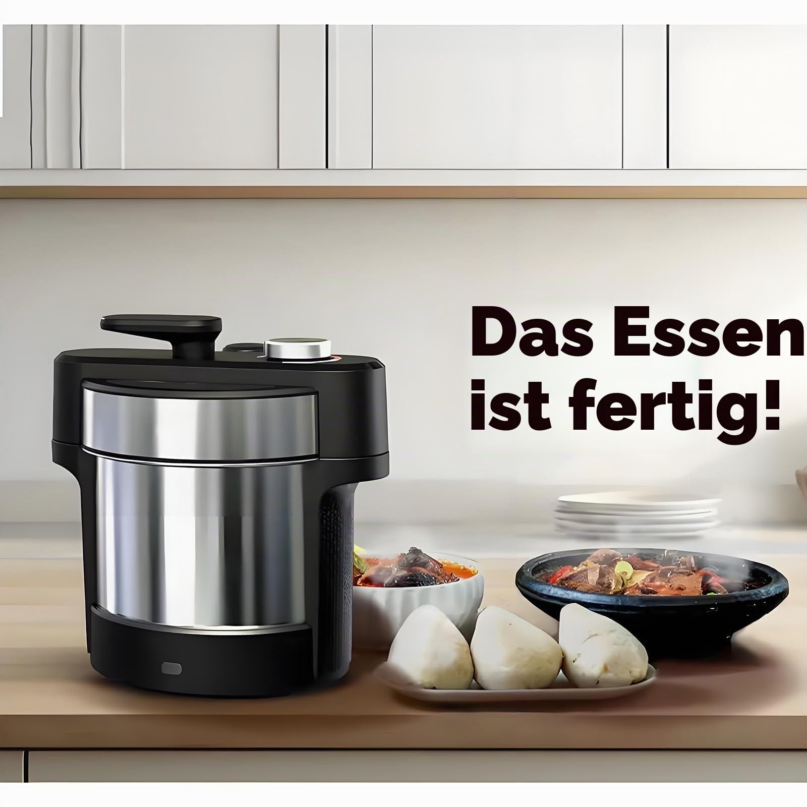 1000 W Automatischer Yam-Stampfer, Zubereiter & Küchenmaschine, 6 L Elektrische Fufu-Maschine mit Timer, Kochmixer aus Edelstahl – Für Fufu, Amala, Banku in der heimischen Küche