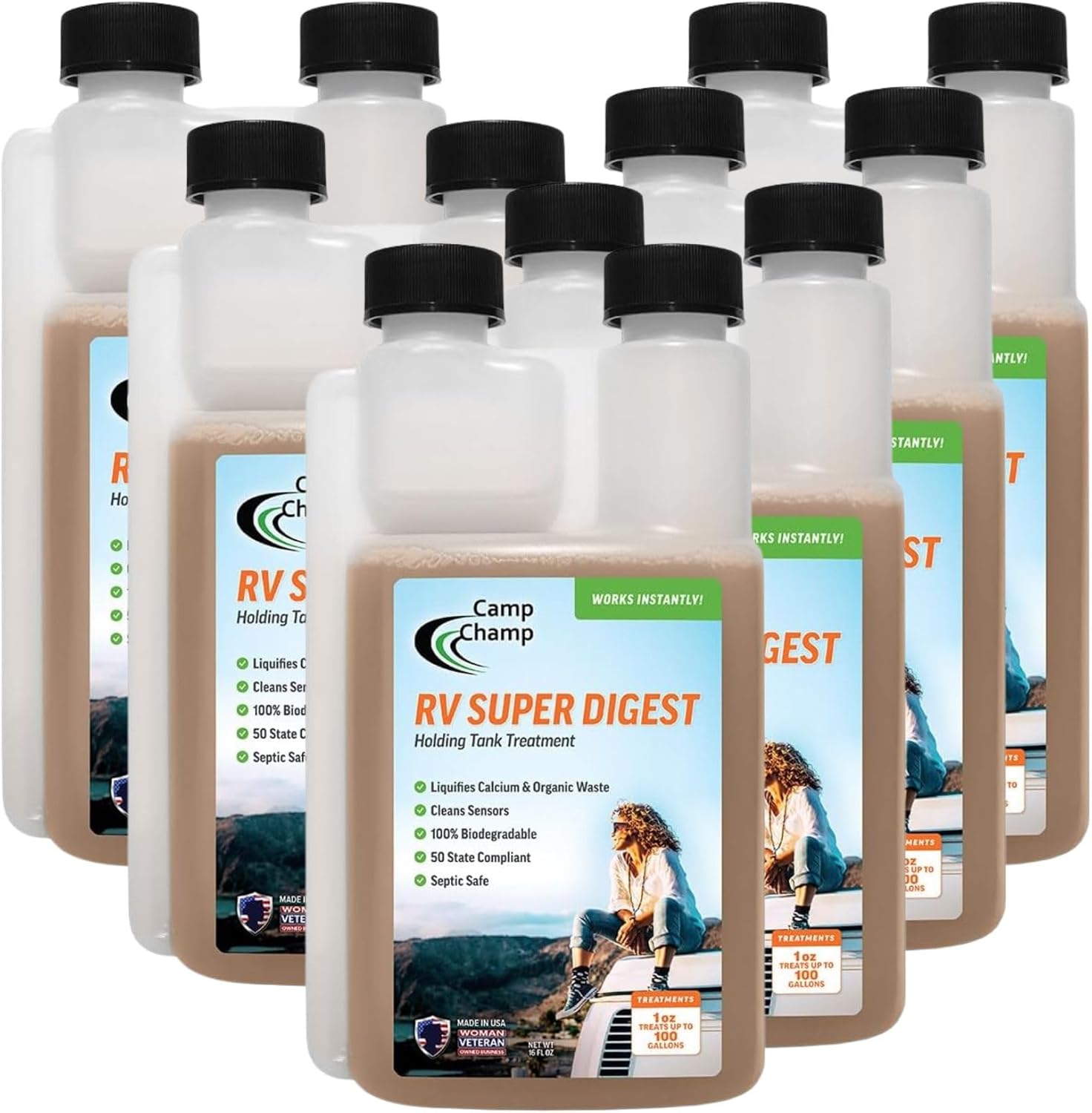 Camp-Champ RV Holding Tank Treatment Enzyme Formula Biodegradable for Black Tank and Gray Tank Breaks Down Organic Waste Liquid Solution 16 oz | 6 Pack