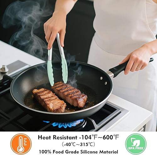 Miniatura 5 de HOTEC Pinzas de cocina prémium de 7 y 9 pulgadas, pinzas de cocina de acero inoxidable con puntas de silicona, resistentes a los arañazos y al