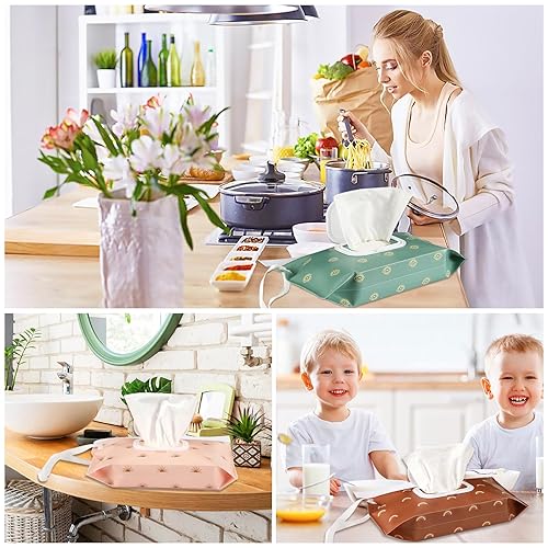 Miniatura 26 de FEBSNOW Paquete de 4 dispensadores de toallitas para bebé, soporte portátil recargable, contenedor de toallitas para bebés, dispensador