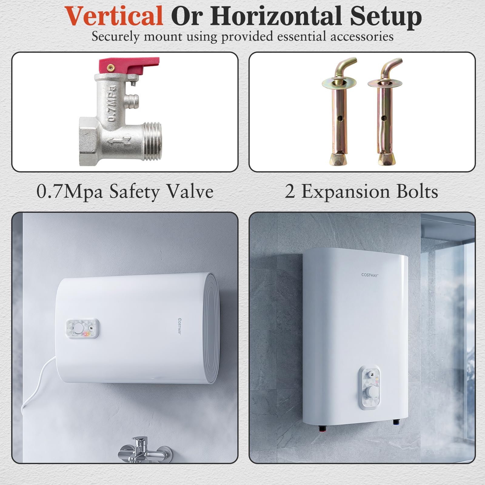 FANTASK Depósito de agua caliente, 25 litros, 1300 W/2000 W, modo de calefacción | Calentador de agua caliente inteligente para baño, montaje en pared, múltiples posiciones, calentador de agua eléctrico