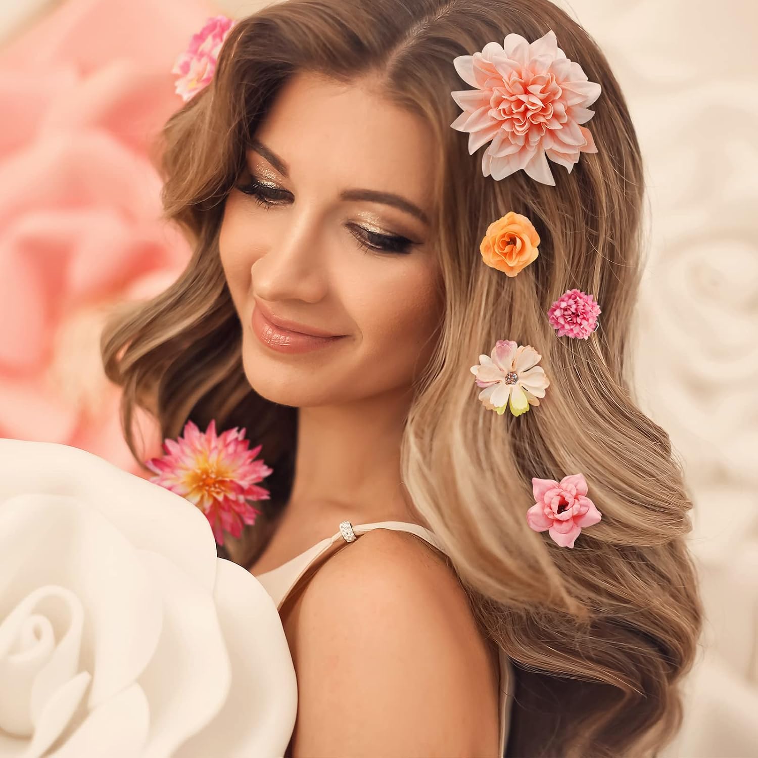 36 Pack Flower Hair Clips Rose Hair Accessories for Women Boho Bride Flower Claw Clip Side Hair Clip Hairpin Brooch Pin Headpiece for Girls Wedding