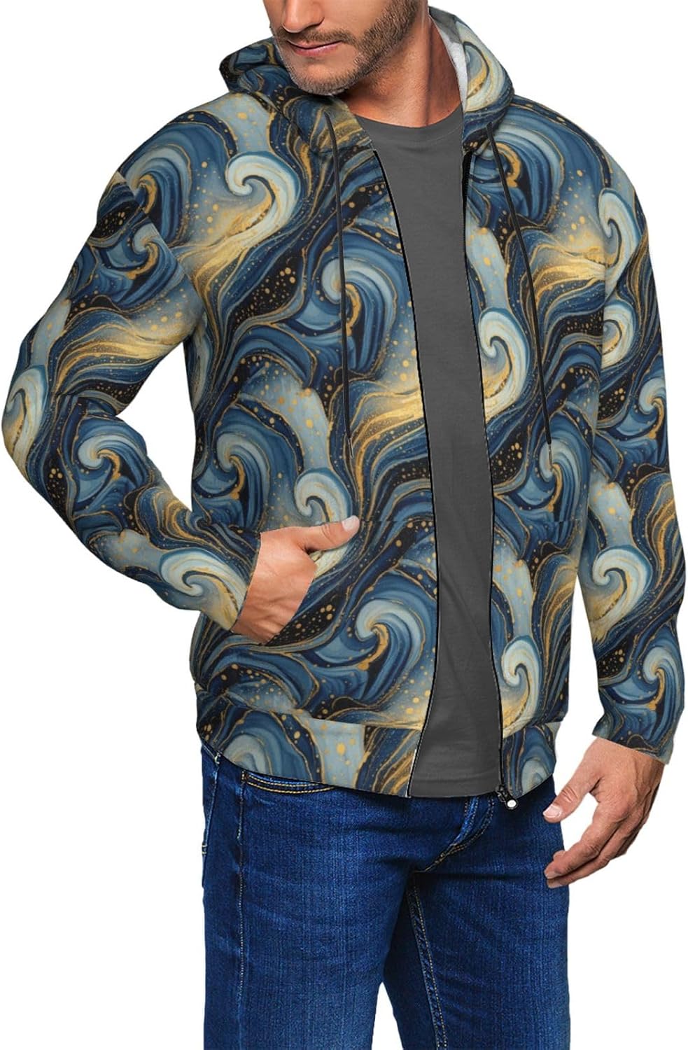 Supdreamc Men's Performance Fleece Hooded Jacket, Moisture-Wicking Zip-Up Top for Gym & Outdoor Activities