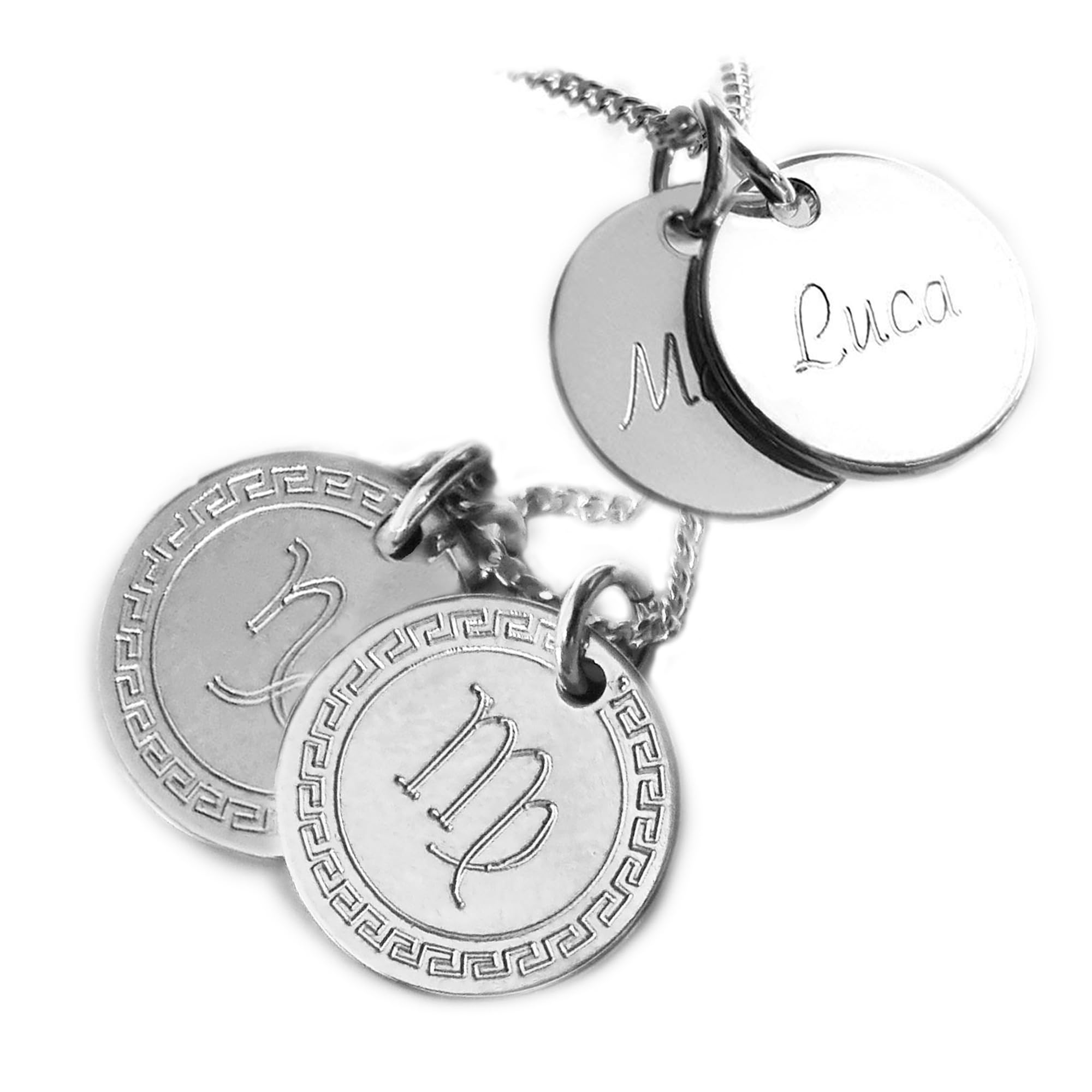 Personalisierte Sternzeichen Kette, zwei Silber Anhänger mit Gravur
