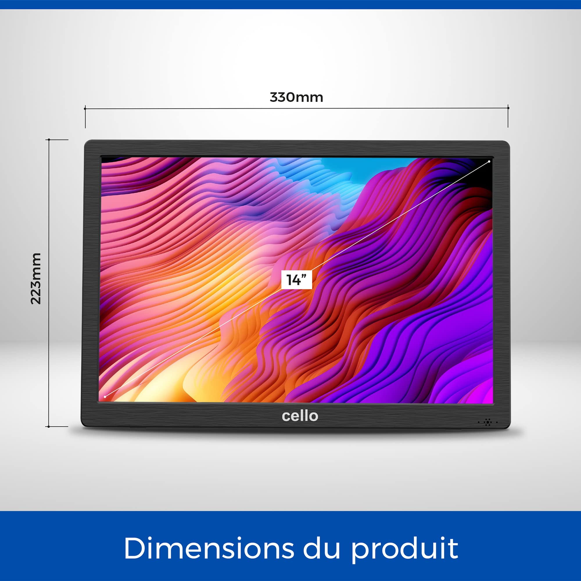 Téléviseur de voyage Cello 14 pouces 12volts, avec batterie intégrée, câble d'alimentation et chargeur de voiture : avec HDMI, USB, fente micro-SD et prise casque : parfait pour les véhicules à moteur