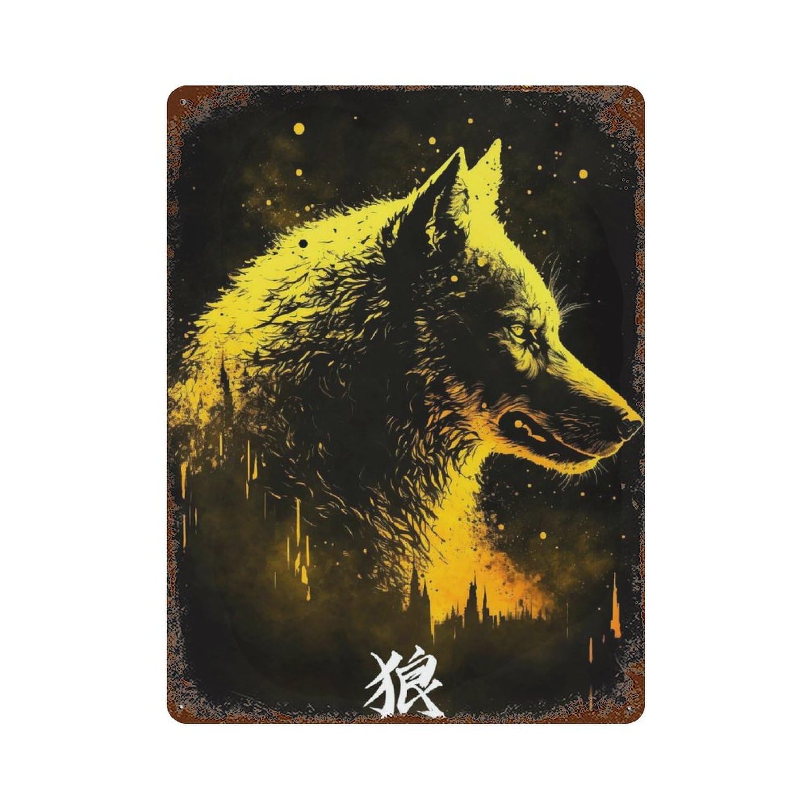 Rust Effect Wolf Spirit Art Print-5 Rustic Tin Plaque 15.7"x11.8", Classic Wall Plaque for Shed, Workshop And Garage Wall Decor