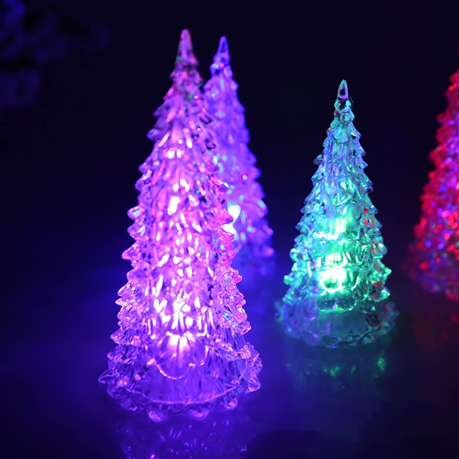 Libooi Transparent 3Pcs Color Changing Christmas Tree Decoration Night Light Lamp Xmas Gift Battery Operated Decorative Christmas Tree Tabletop Decor Lighting Light-Up Glitter Holiday Tree