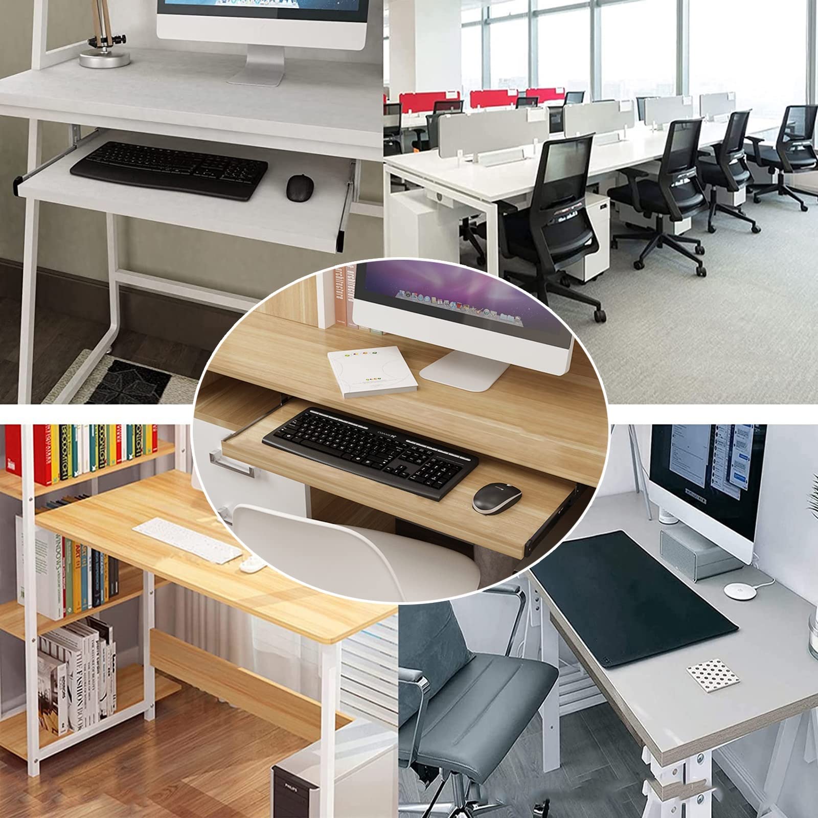 Bandeja ajustable para teclado debajo del escritorio, estante deslizante para teclado de 36 cm, color blanco, 54 cm de largo x 27 cm de ancho, diseño para ahorrar espacio y comodidad, perfecto para la