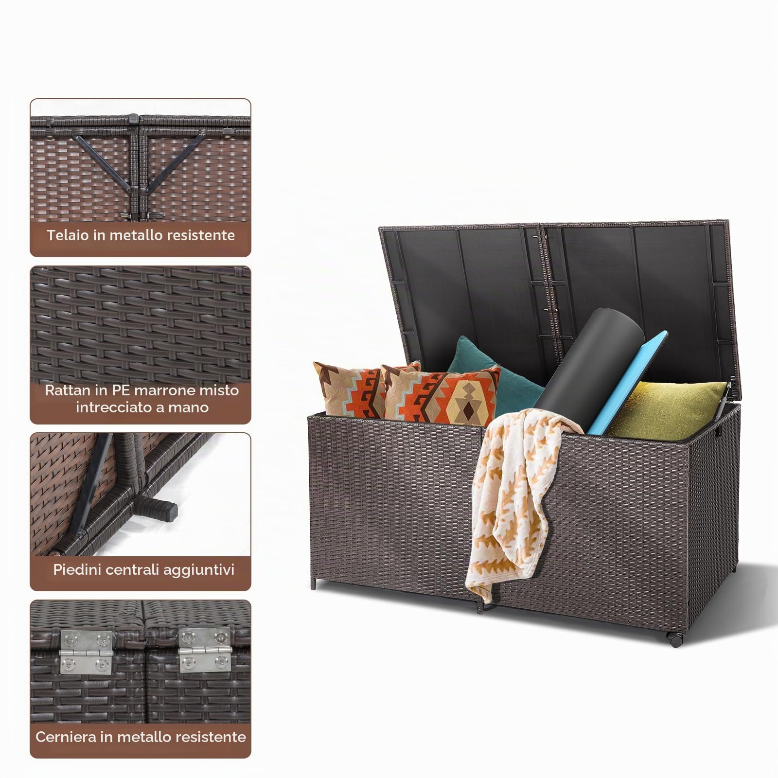 LIFEZEAL Baule da Esterno 662 L Rattan PE Impermeabile 150x77x73 cm