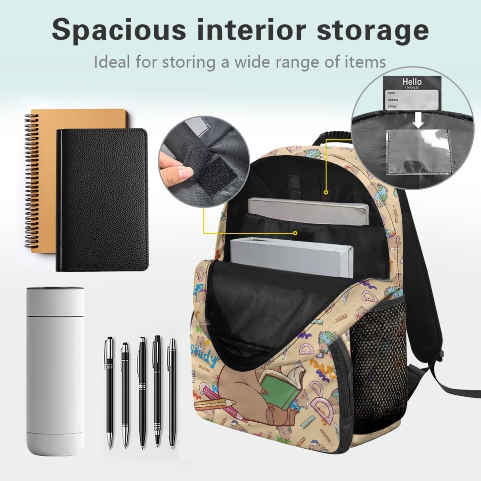 Renewold 5-teiliges Schulranzen-Set für Mädchen, Rucksack für Kinder, Teenager, Rucksack mit Lunchbox, Federmäppchen, Lesezeichen, für Grundschule und Mittelschule, Niedliches Capybara-Schreibwaren
