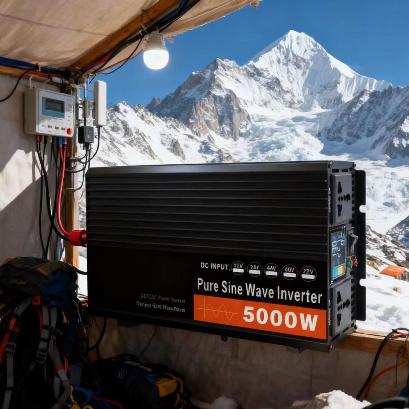24V to 220V,Przetwornik mocy samochodowy, 5000W przetwornik mocy z czystą falą sinusoidalną z wyświetlaczem LCD, 2 gniazdka AC, DC 12V- 72V na AC 110V 220V