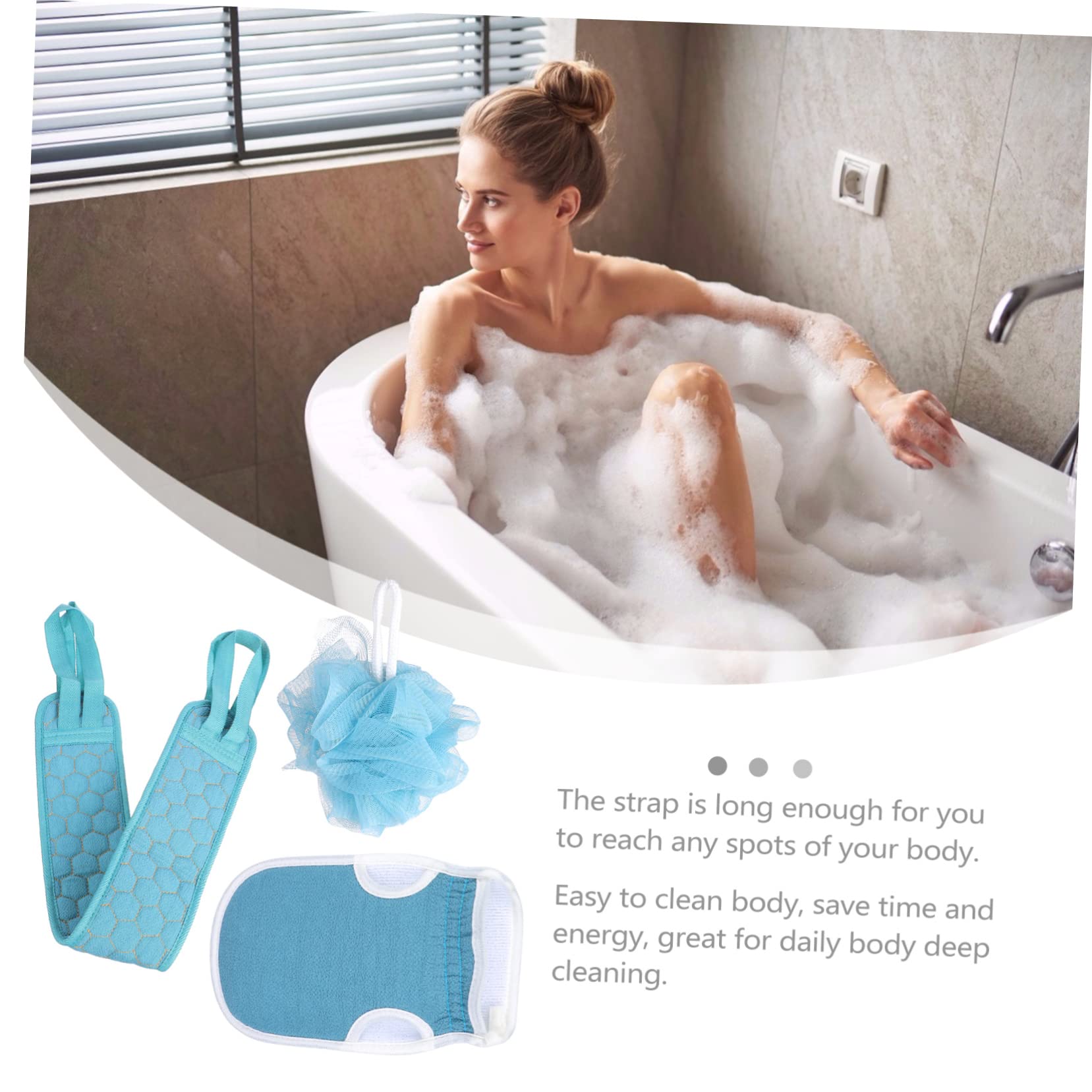 Gogogmee 3Pcs Bath Scrubber Long Back Towel Kit Portable Exfoliating Bath Cloth for Deep Cleansing Relaxation and Muscle Relief for