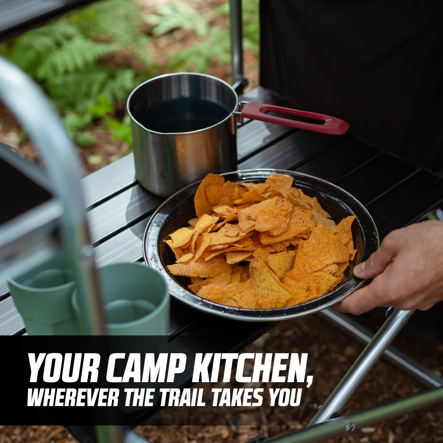 MoverX Cocina plegable portátil de camping con parabrisas, unidad de camping plegable emergente, gabinete al aire libre, marco de aluminio de 5 estantes, portátil para jardín, fiesta, picnic, soporta