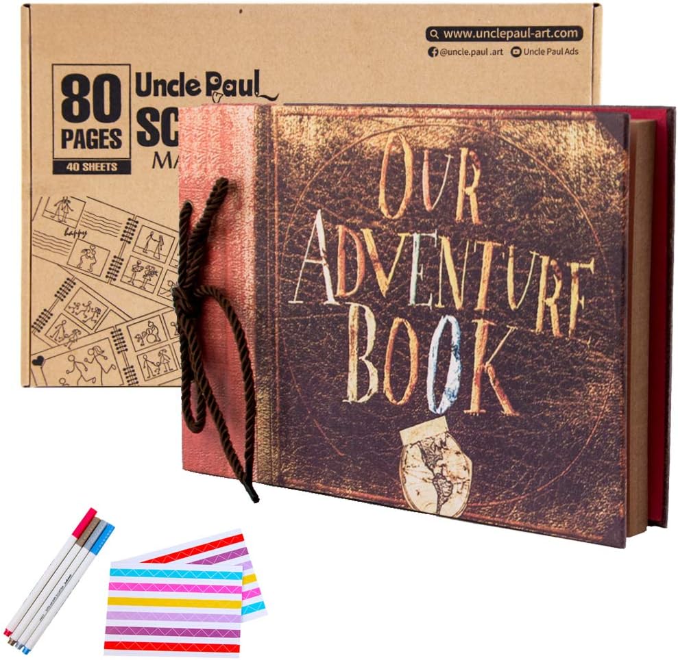 Photo Album Scrapbook Our Adventure Book DIY Handmade Album with DIY Accessories Kit for Anniversary Wedding Travel 80 Pages 11.5x7.6 in Brown DS01br
