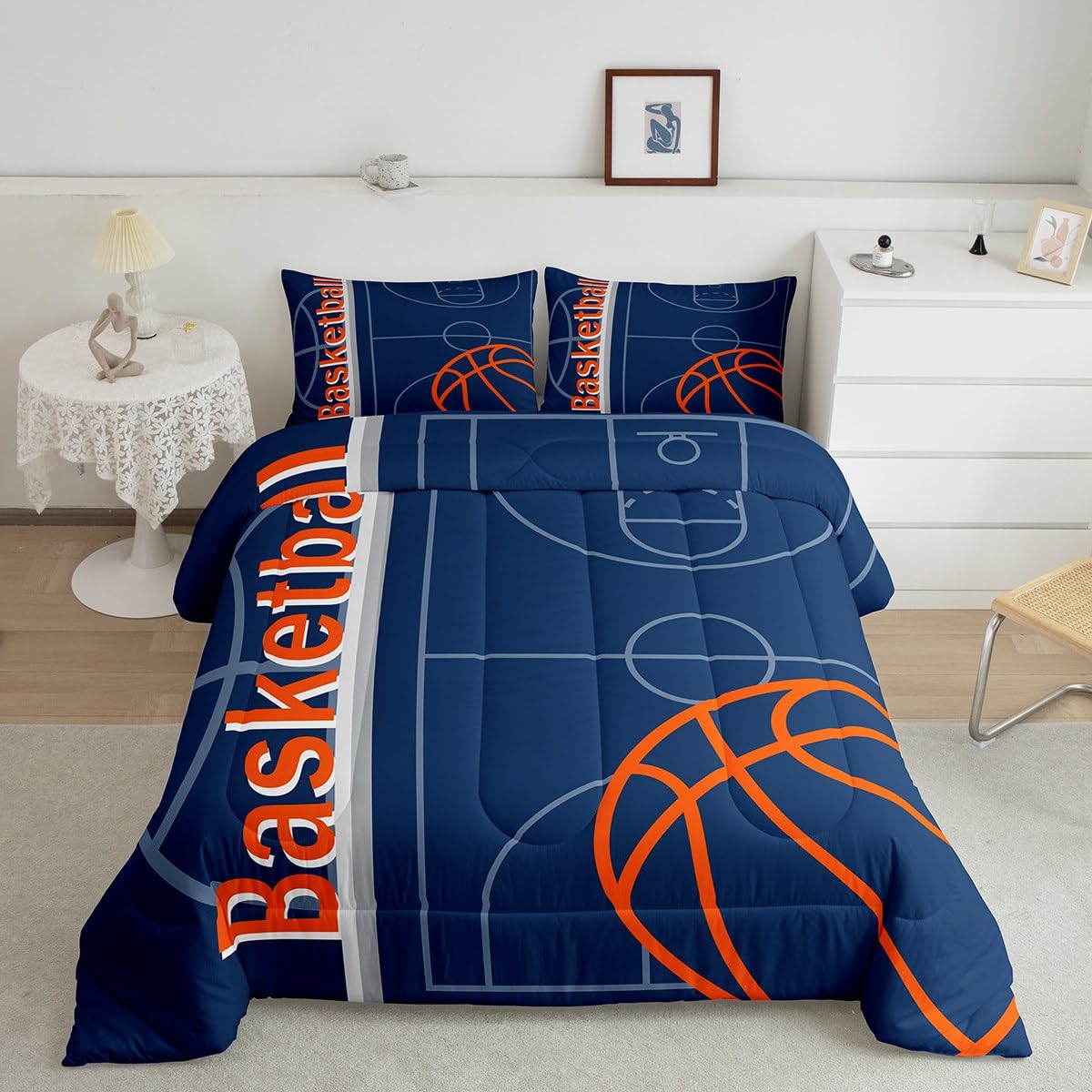 Feelyou Basketball Bedding Set Twin Size Gaming Sports Comforter Set for Kids Boys Girls Decor Ball Games Comforter Basketball Lover Duvet Set Bedroom