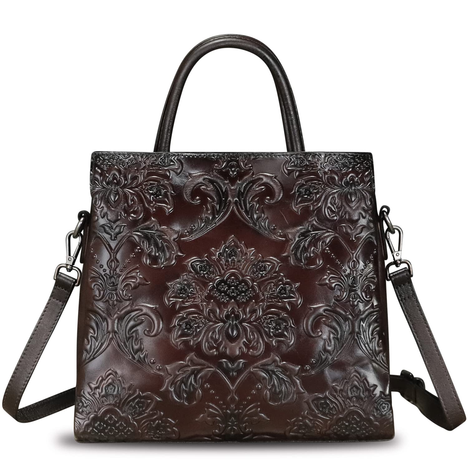 Genuine Leather Satchel for Women Top Handle Handbag Handmade Embossed Vintage Satchel Crossbody Handbags Purse Bag