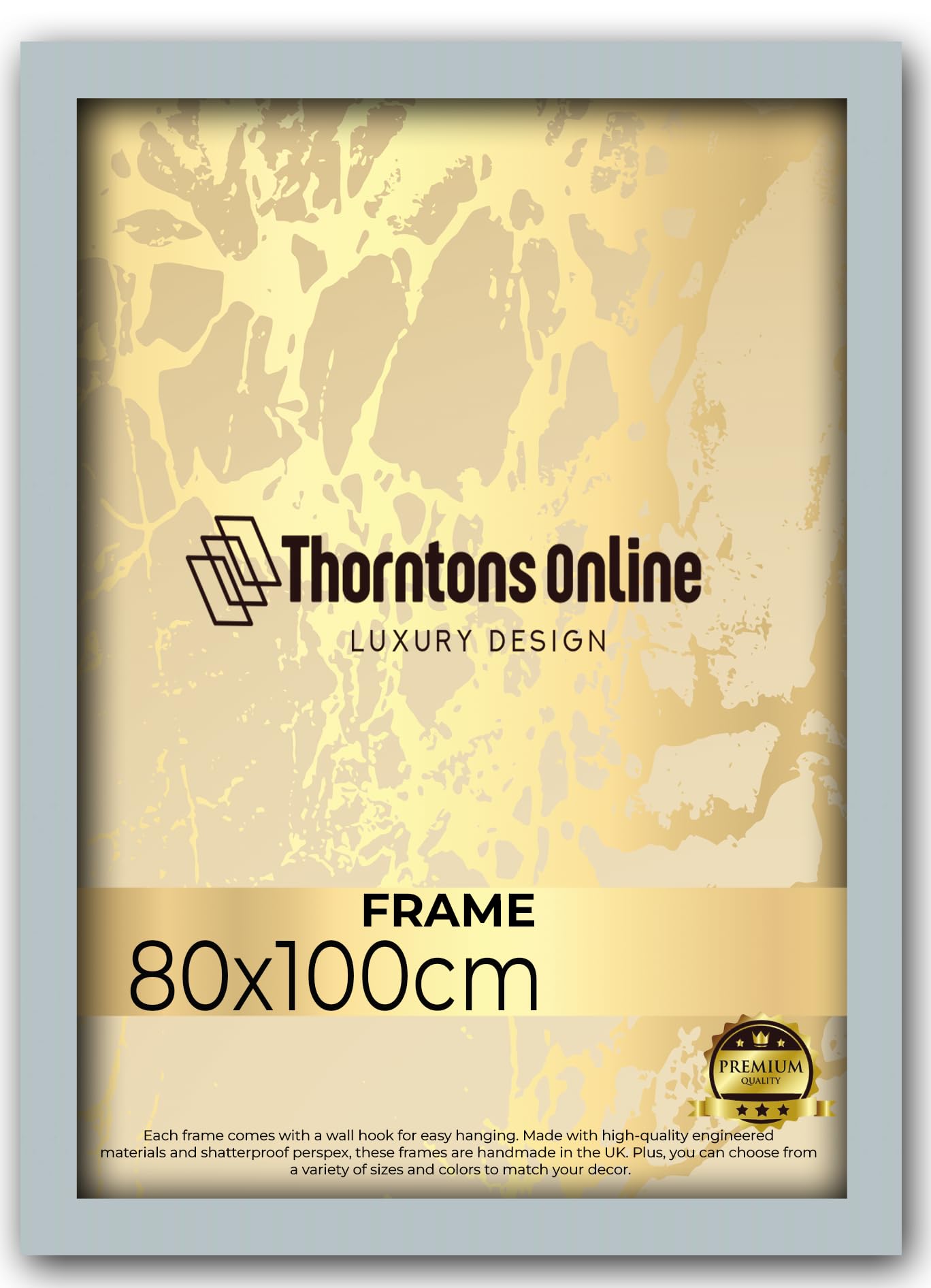 Thorntons Light Grey Extra Large Gallery Picture Photo Frame 80x100cm With Clear Perspex Front & Wall Mounting-Solid MDF Wood-Horizontal and Vertical Wall Display-100cm x 80cm (Light Grey)