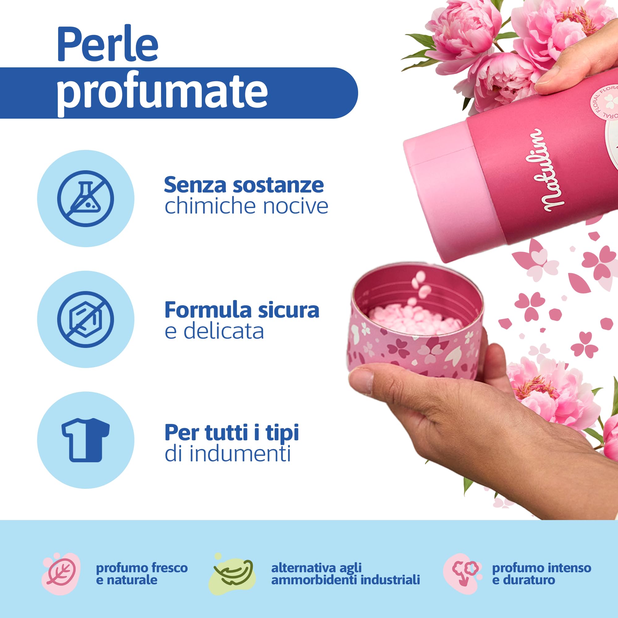 Perle Profumate per Lavatrice (150 lavaggi) – Profumo a Lunga Durata – Senza Sostanze Chimiche – Adatte Alle Pelli Sensibili – Profumo Floreale – Confezione da 5