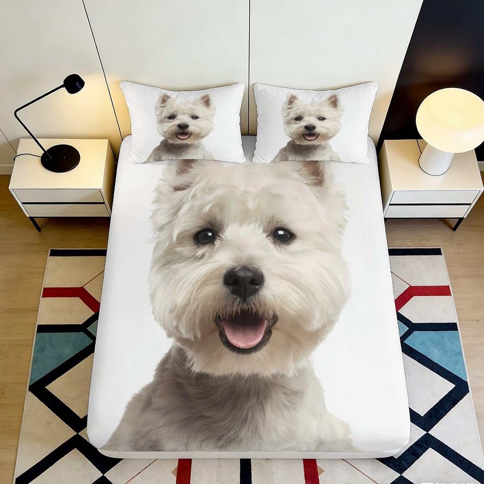 3D Printed Westie Dog Fitted Sheet Microfiber Soft White Puppy Mattress Cover for Bedroom Guest Room Decor 90x200x25cm