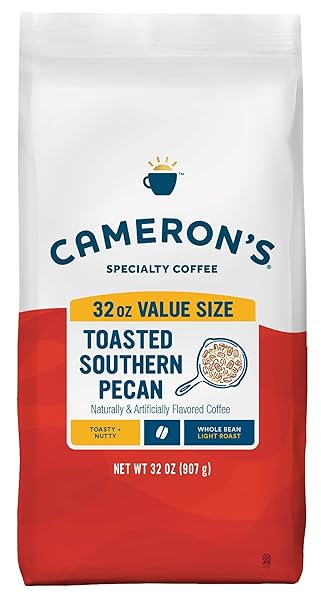 Cameron's Coffee Roasted Whole Bean Coffee, Flavored, Toasted Southern Pecan, 32 Ounce
