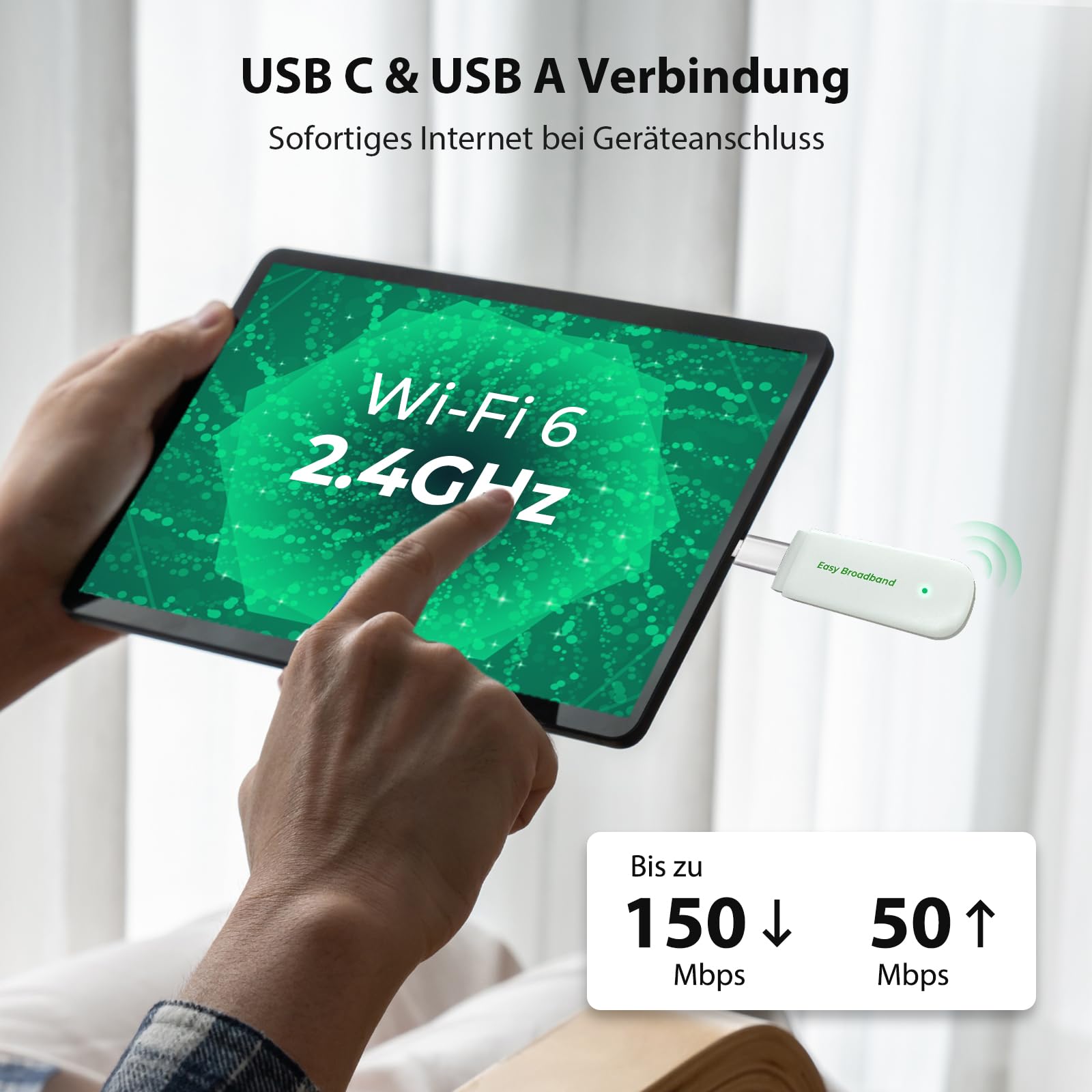 EIOTCLUB 4G LTE Surfstick für Europa, 150 MBit/s Plug & Play Internet Stick, Prepaid Reise-WLAN & Mobiler Hotspot für Laptop/Auto mit WiFi 6 & USB-C Adapter (inkl. fest gebundener SIM-Karte)