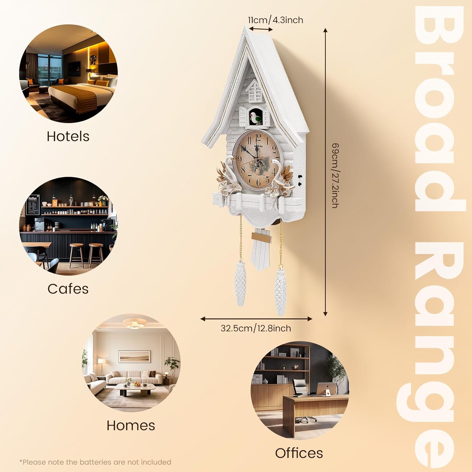 Wall Cuckoo Clock with Chime Function Singing Bird Modern Creative Cuckoo Wall Clock Adjustable Volume Silent Operation for Living Rooms Bedrooms Hotels Offices