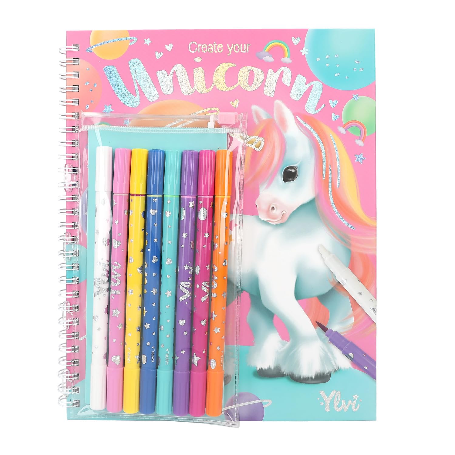 Depesche 12930 Ylvi-Colouring Books Set including 30 Double Pages for Creating Pattern Patterns Including 7 Fibre Tip and Magic Marker