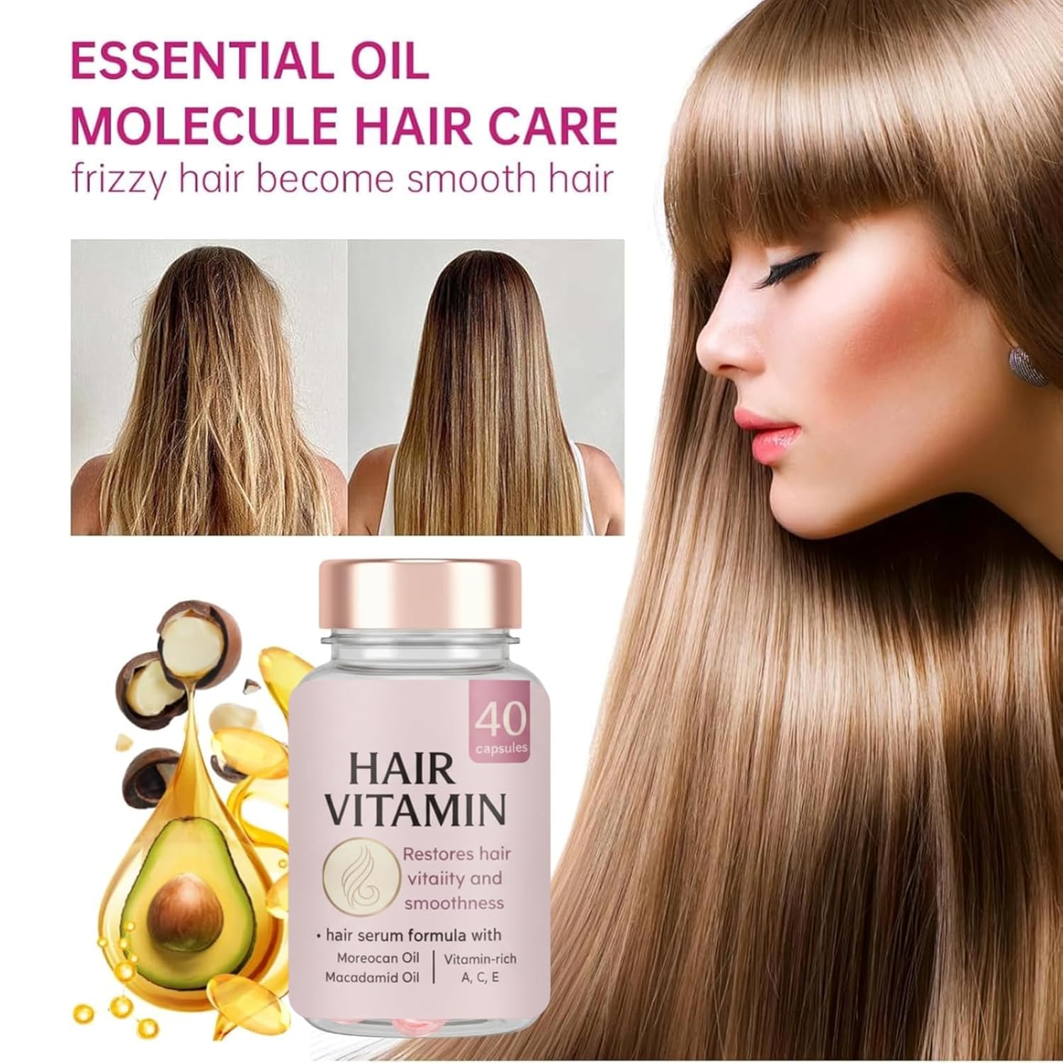 2Pcs Onion Shampoo and Conditioner + 40Pcs Leave-in Hair Conditioner Capsules, Hydrating & Repair Kit for Dry, Damaged, and Frizzy Hair 16.78Fl Oz/496ml - Image 4