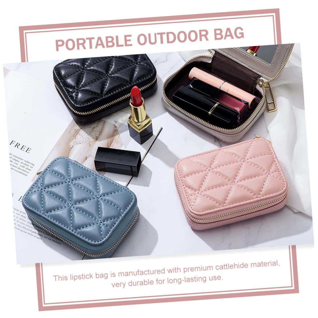 FRCOLOR 3stücke Kleine Kosmetiktasche Mit Spiegel Tragbarer Lippenstift-Organizer Für Make-up Elegantes Design Aufbewahrung Für Lippenstifte Für Damen Und Mädchen Geschenkidee Für