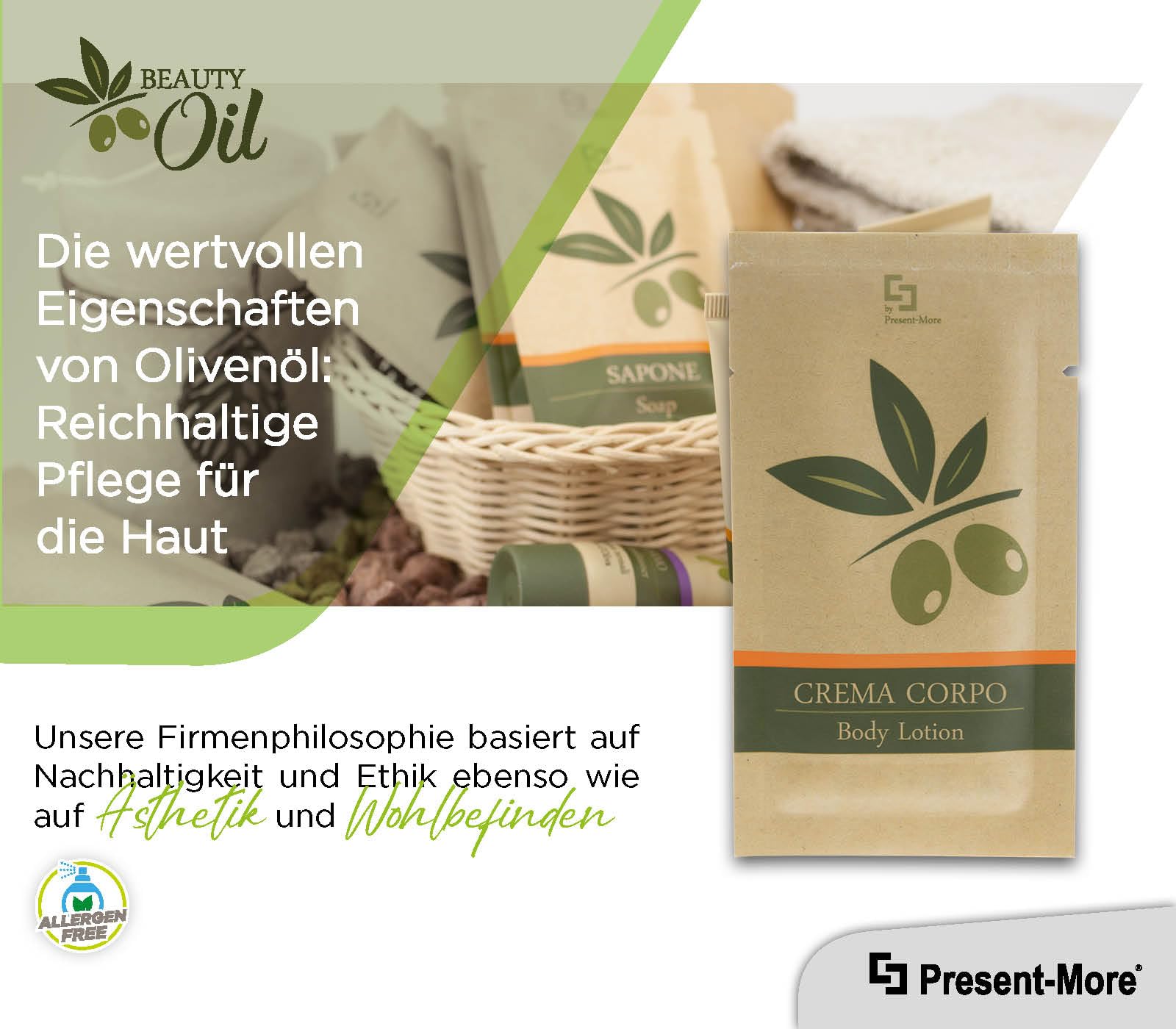 Present-More Body Lotion 15ml Beauty Oil - Körpercreme 250 Stücke für Hotels und B&B | Allergenfreie Körpercreme mit Duftnote Tahitian | Allergenfreie Body Lotion - Duft Tahitian - Ideal für Hotels und B & B