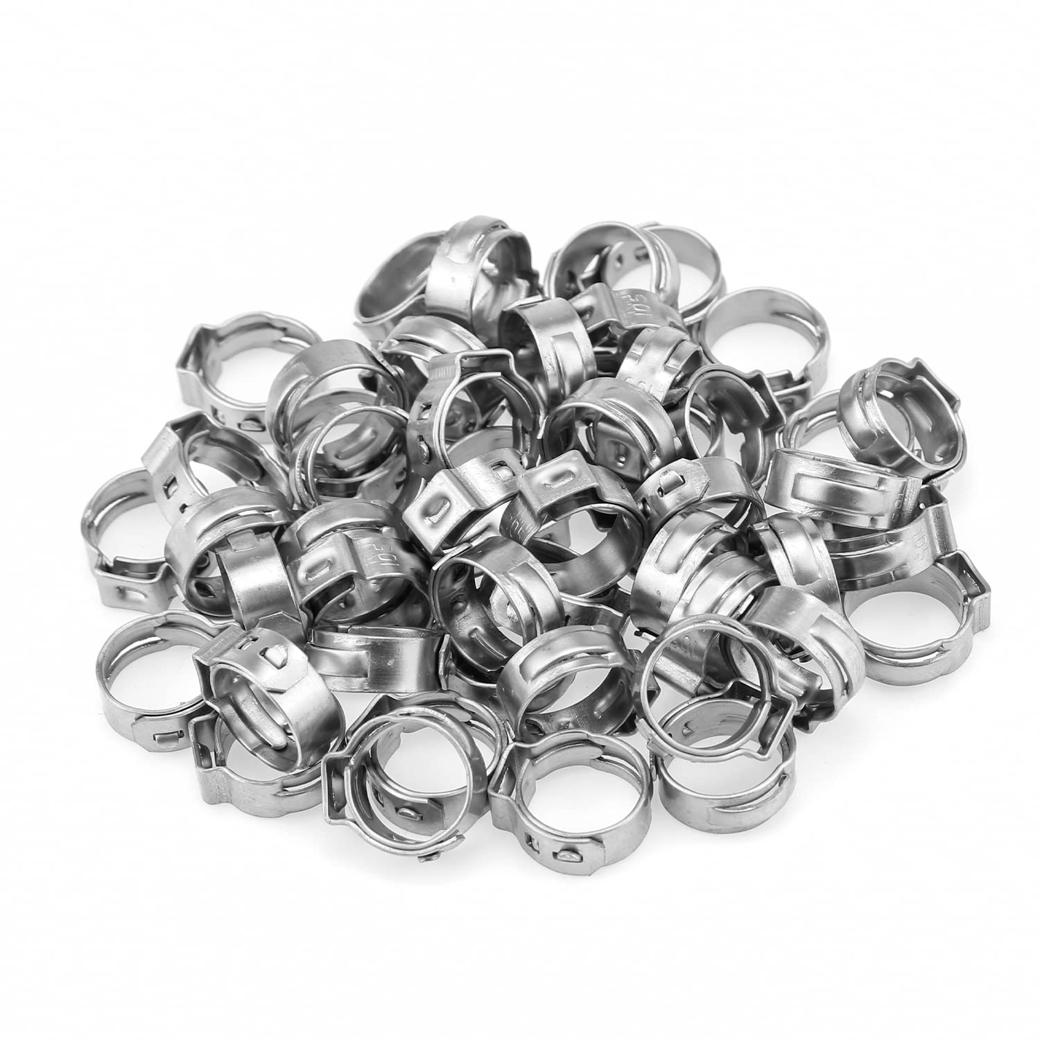 HELIFOUNER 50 Pieces 8.8-10.5mm 304 Stainless Steel Single Ear Hose Clamps